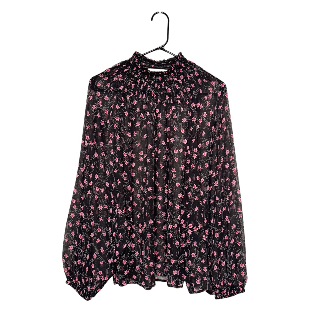 Elizabeth And James Black Pink Floral Sheer Top Sz Xxl